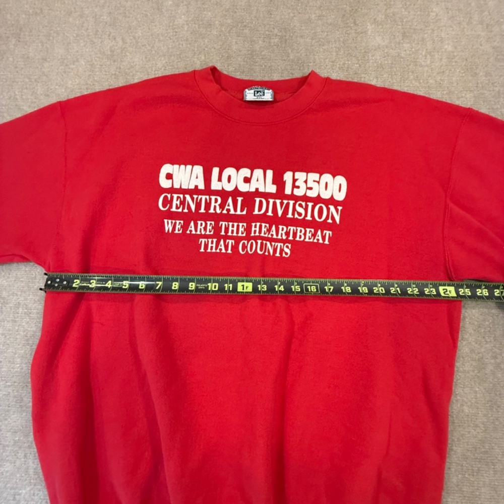 Vintage 90s LEE CWA Union Sweatshirt Size 2XL USA Heavyweight Red Crewneck - Picture 5 of 7